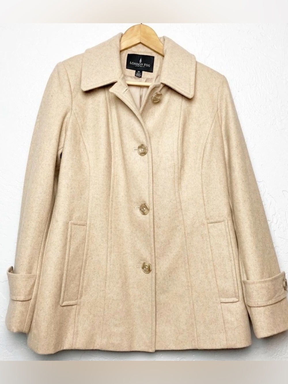 London Fog Cream Wool-Blend Pea Coat XL